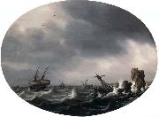 Stormy Sea - Oil on wood VLIEGER, Simon de